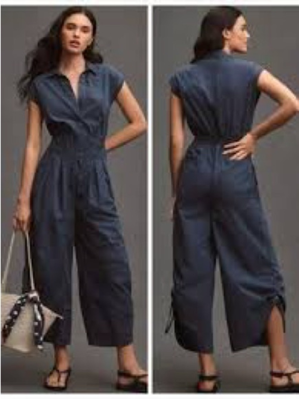 Anthropology Sleeveless Dark Gray Utility Jumpsuit Sz L NWT